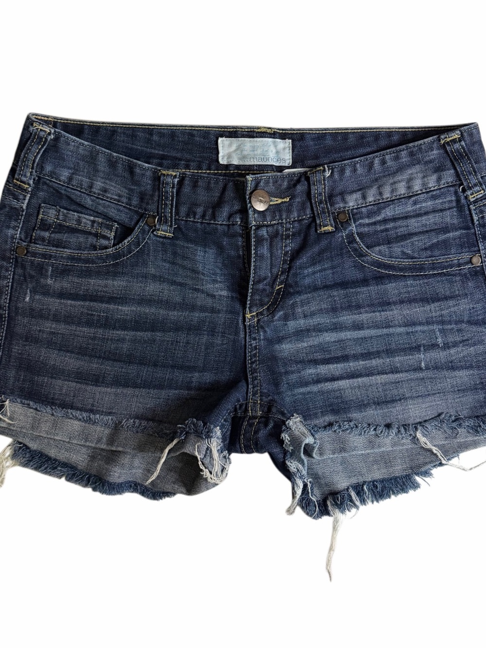 Maurice’s Ashlyn Boot Denim Shorts Size 7/8 Dark Wash Distressed Cuffed